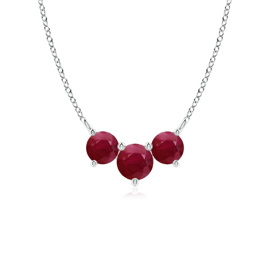 5mm A Classic Trio Round Ruby Necklace in White Gold 