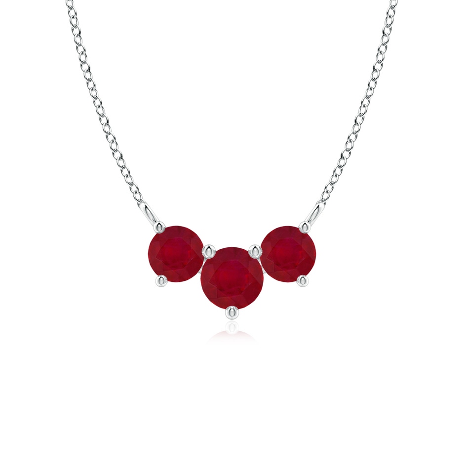 5mm AA Classic Trio Round Ruby Necklace in 18K White Gold 