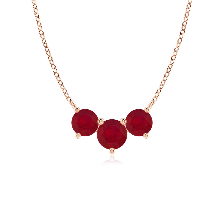 5mm AA Classic Trio Round Ruby Necklace in Rose Gold 