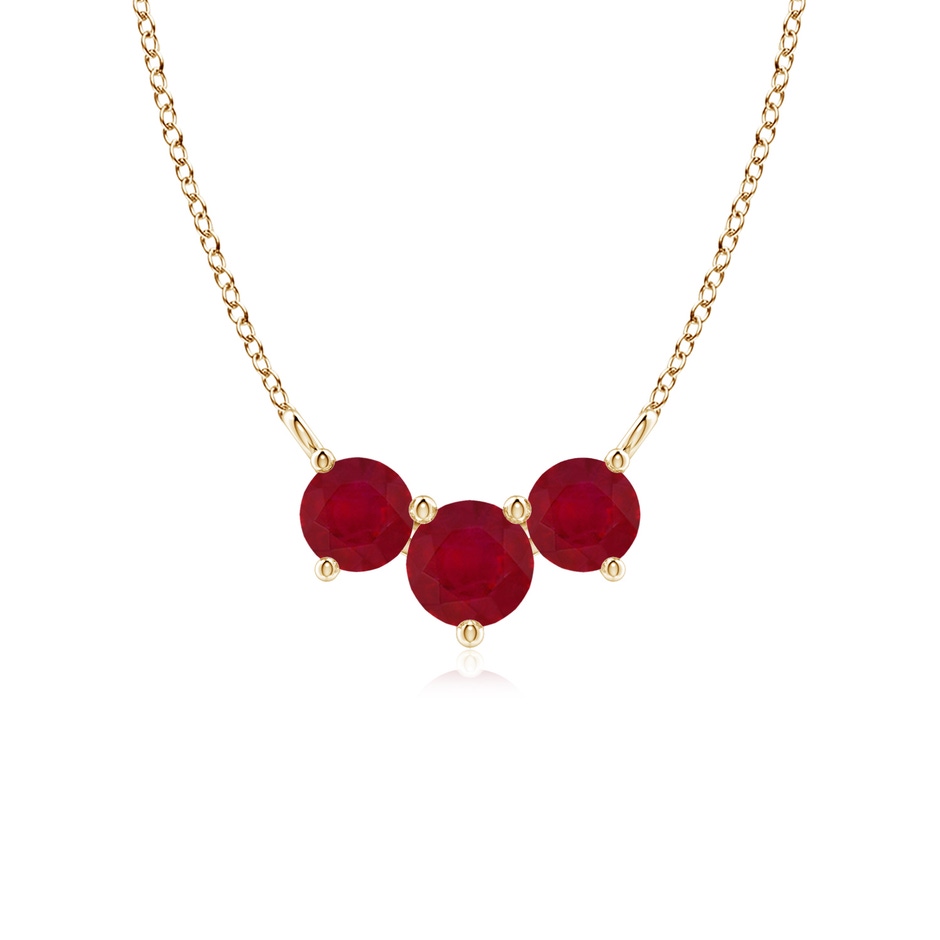 5mm AA Classic Trio Round Ruby Necklace in Yellow Gold 