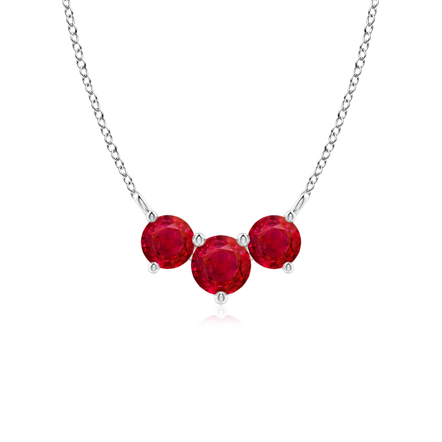5mm AAA Classic Trio Round Ruby Necklace in 18K White Gold