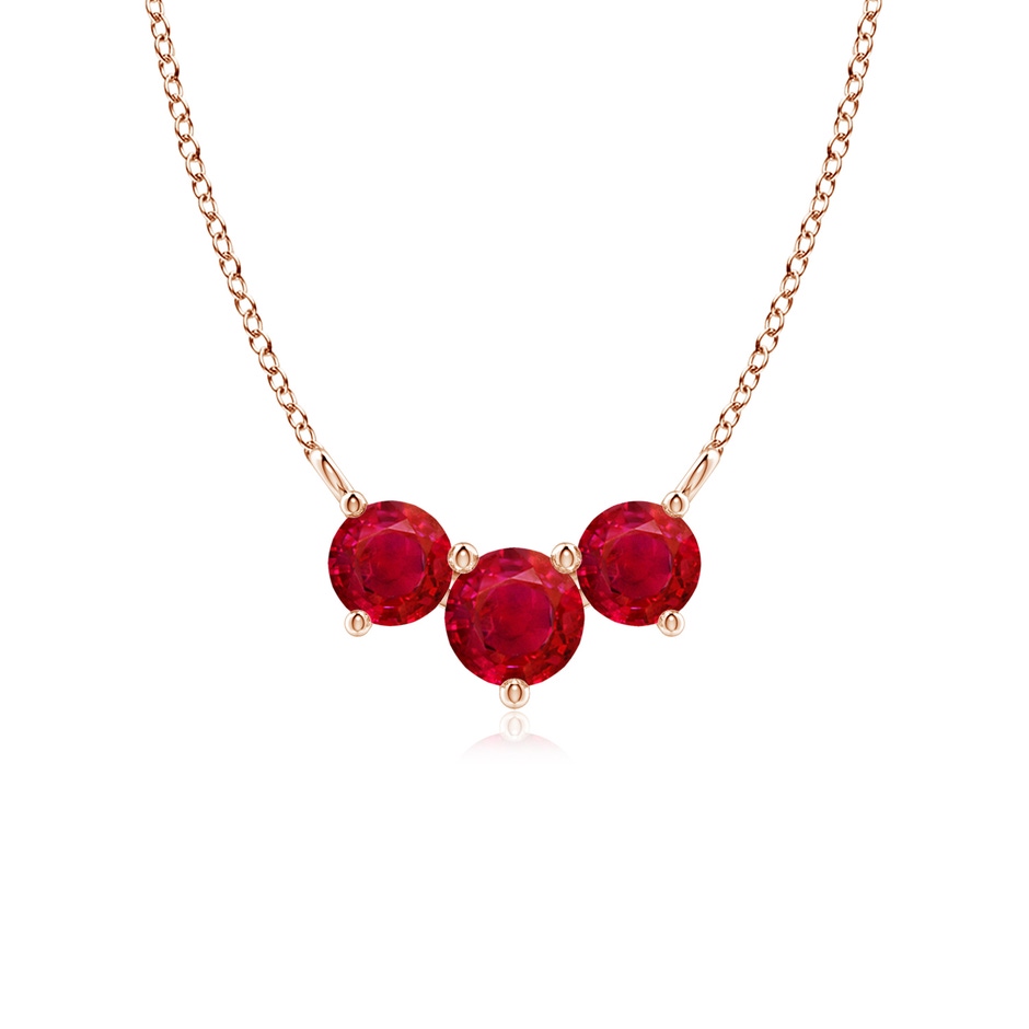 5mm AAA Classic Trio Round Ruby Necklace in Rose Gold 
