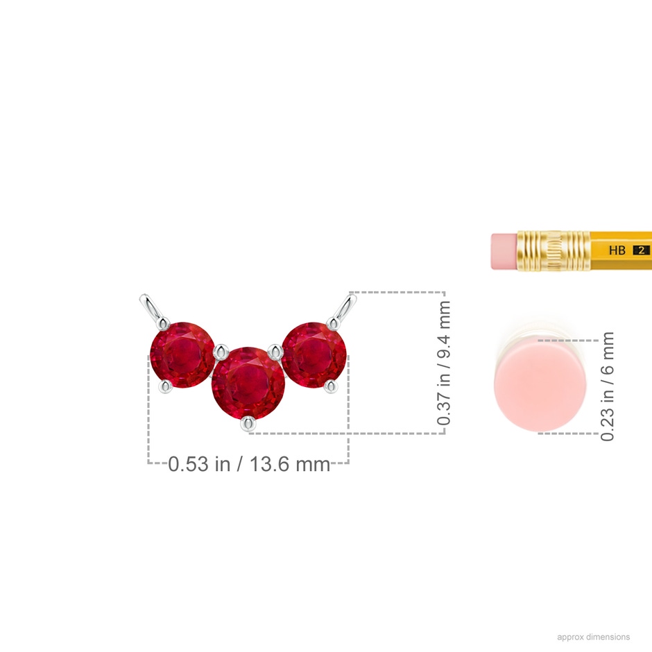 5mm AAA Classic Trio Round Ruby Necklace in White Gold ruler