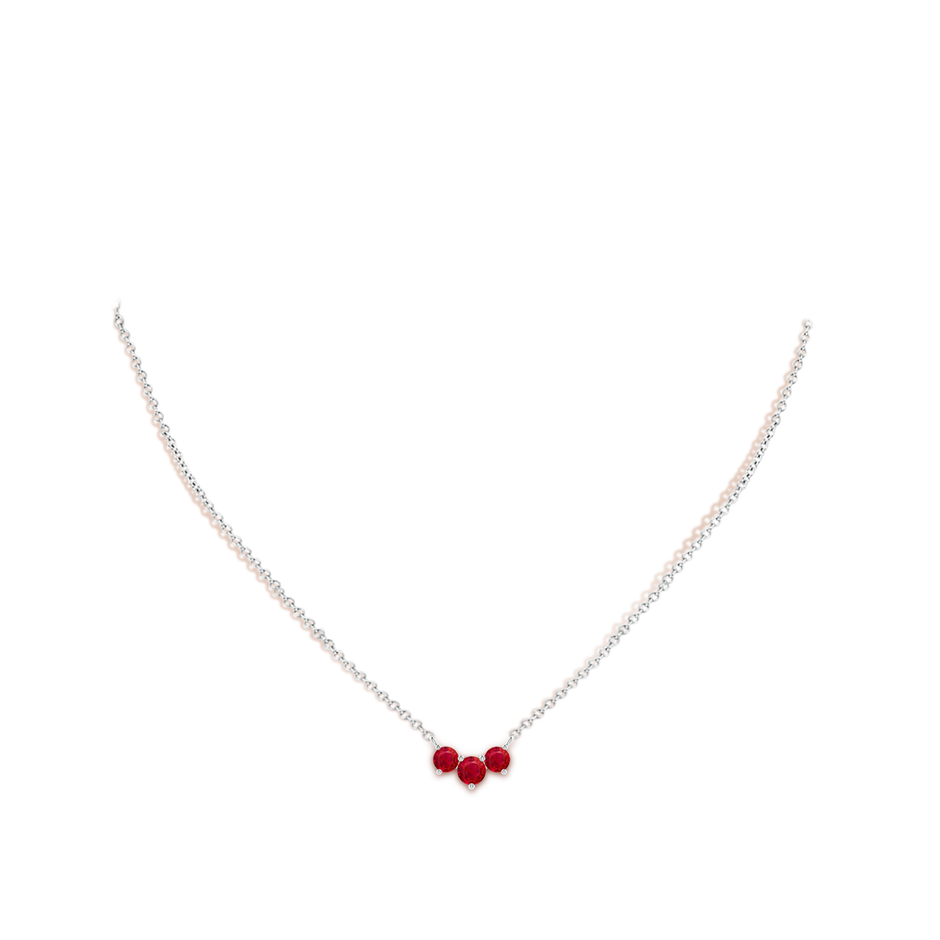 5mm AAA Classic Trio Round Ruby Necklace in White Gold pen