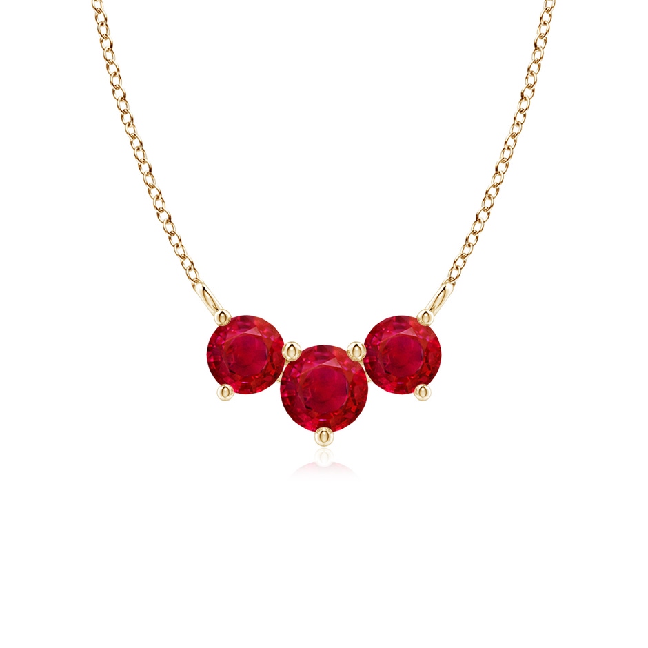 5mm AAA Classic Trio Round Ruby Necklace in Yellow Gold 