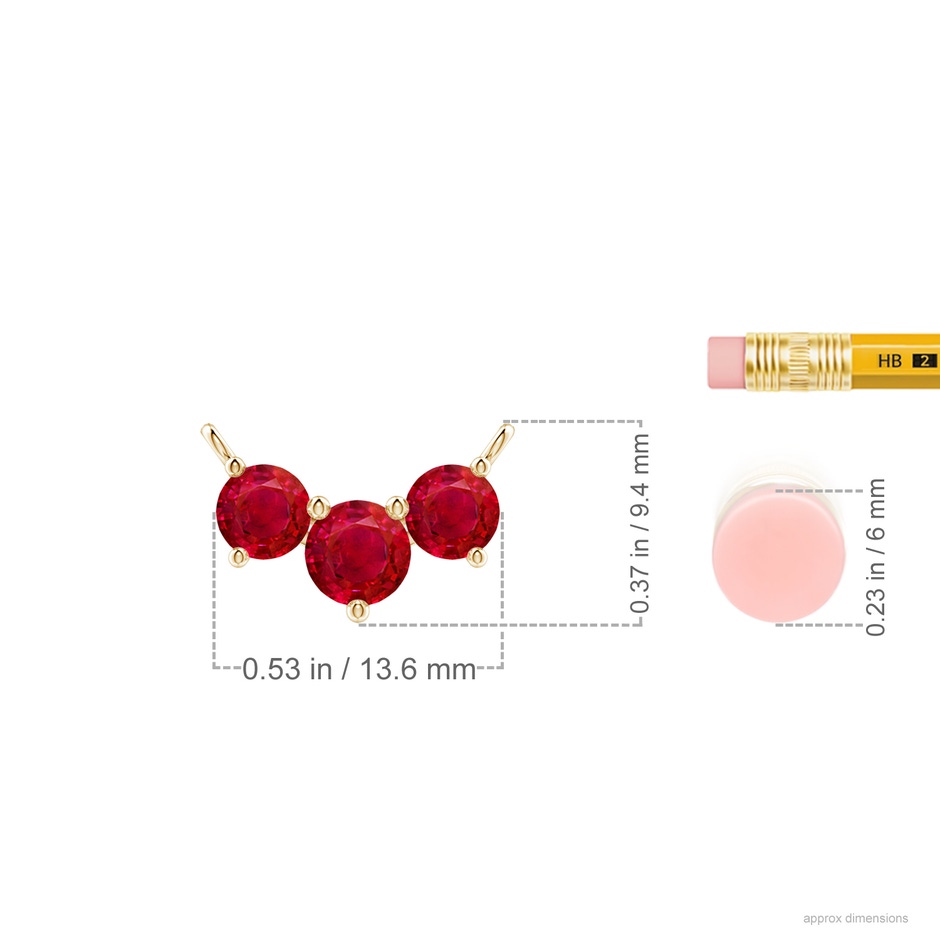5mm AAA Classic Trio Round Ruby Necklace in Yellow Gold ruler
