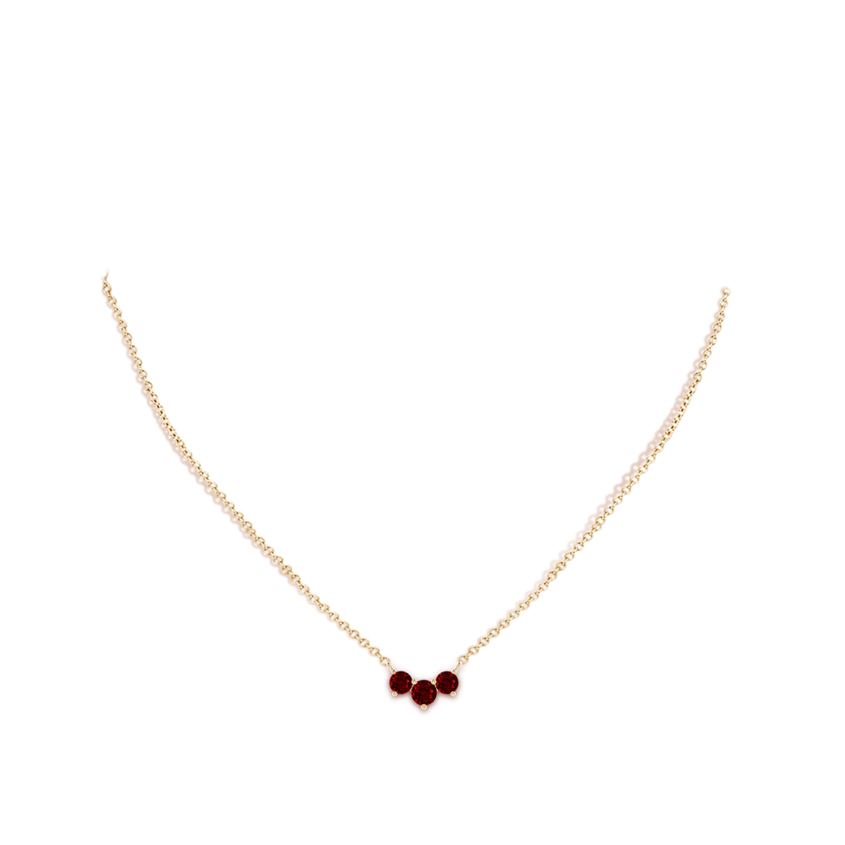 5mm AAAA Classic Trio Round Ruby Necklace in 18K Yellow Gold pen