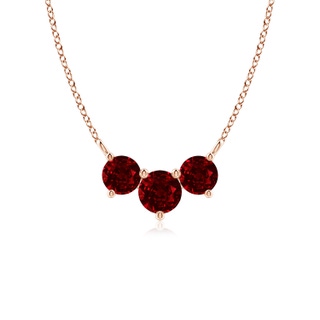 5mm AAAA Classic Trio Round Ruby Necklace in 9K Rose Gold