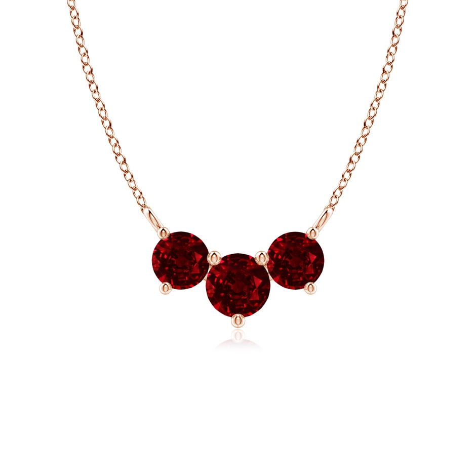 5mm AAAA Classic Trio Round Ruby Necklace in Rose Gold 