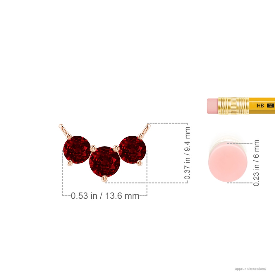 5mm AAAA Classic Trio Round Ruby Necklace in Rose Gold ruler