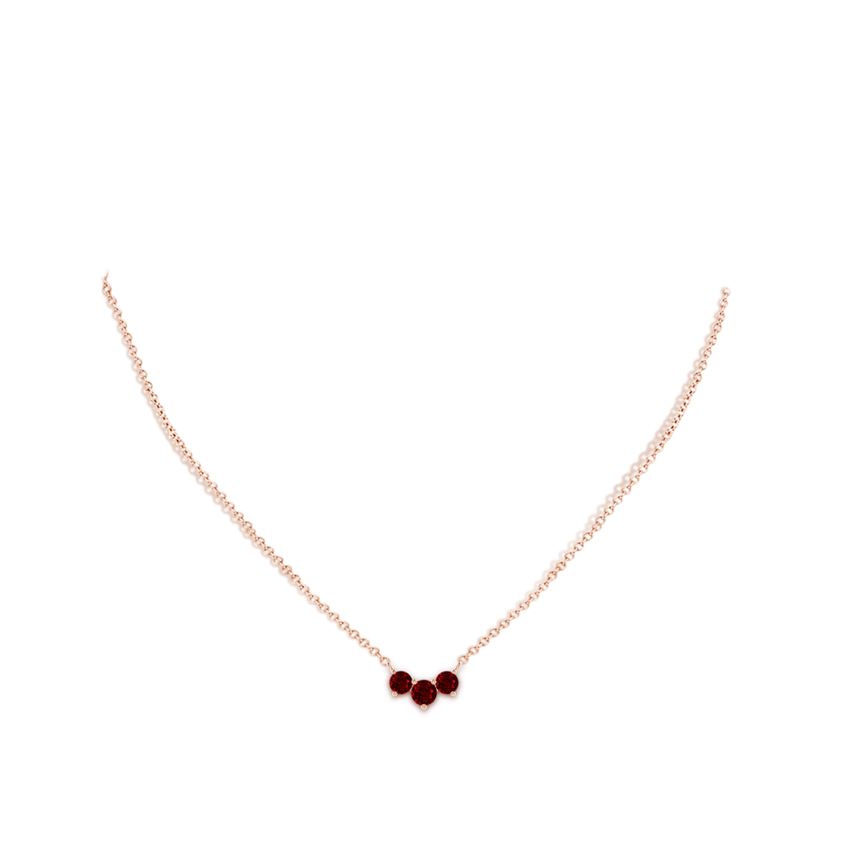 5mm AAAA Classic Trio Round Ruby Necklace in Rose Gold pen