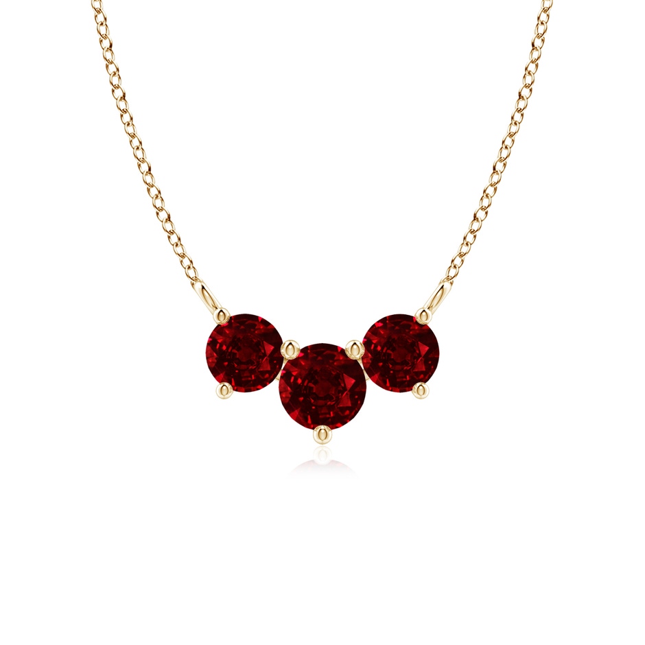 5mm AAAA Classic Trio Round Ruby Necklace in Yellow Gold 
