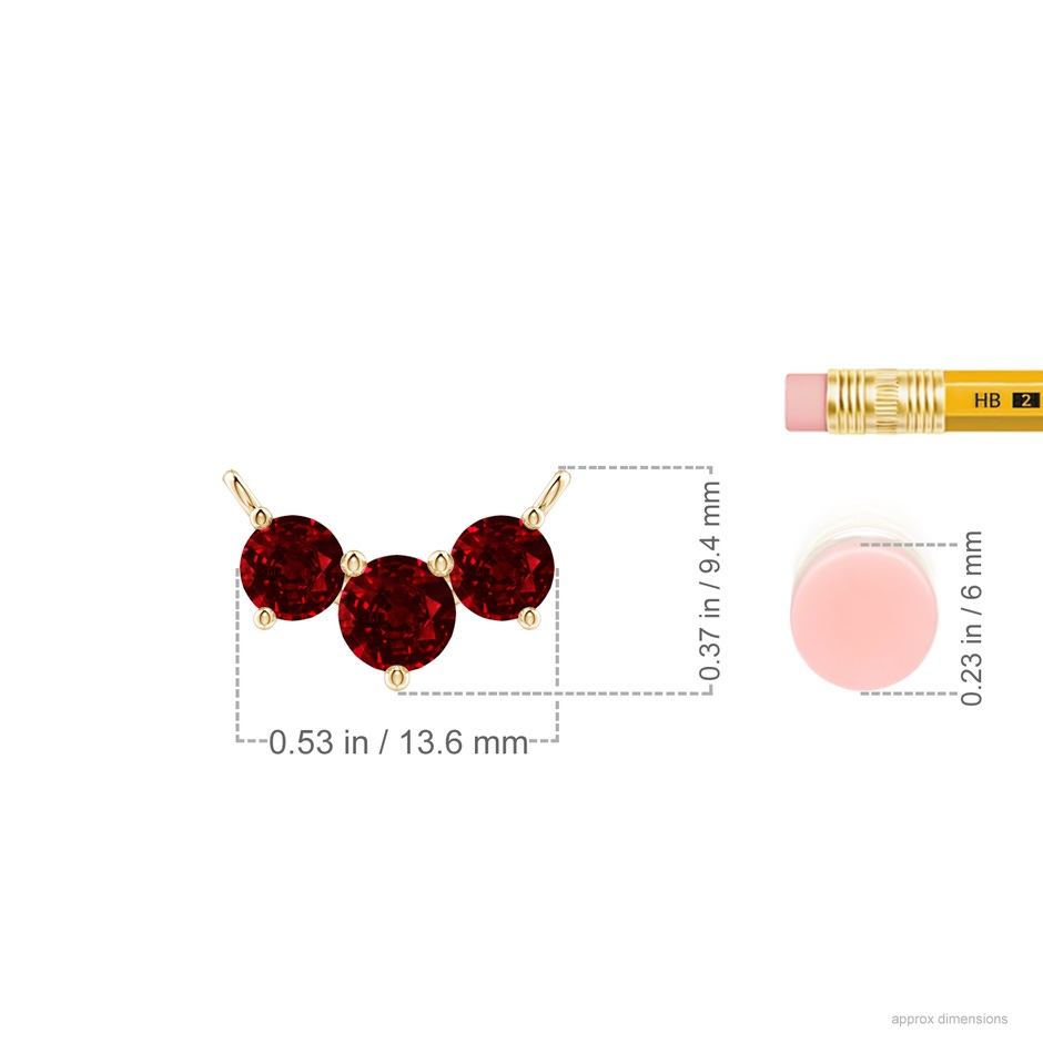 5mm AAAA Classic Trio Round Ruby Necklace in Yellow Gold ruler
