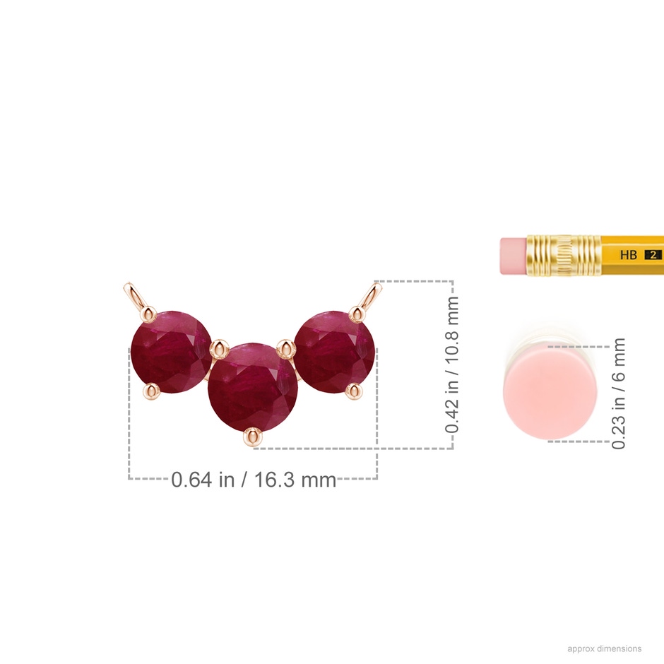 6mm A Classic Trio Round Ruby Necklace in Rose Gold ruler