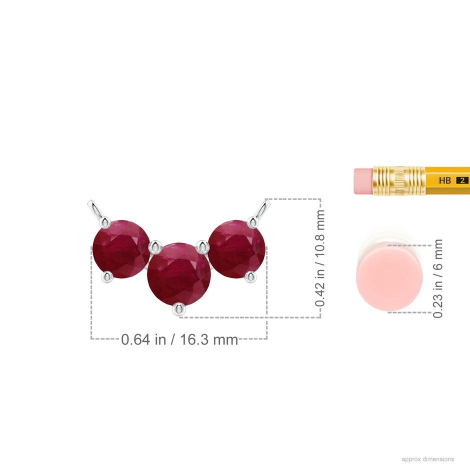 6mm A Classic Trio Round Ruby Necklace in White Gold ruler