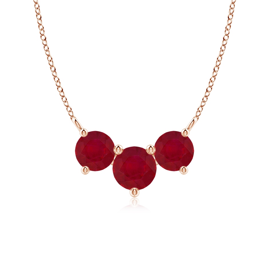 6mm AA Classic Trio Round Ruby Necklace in Rose Gold 