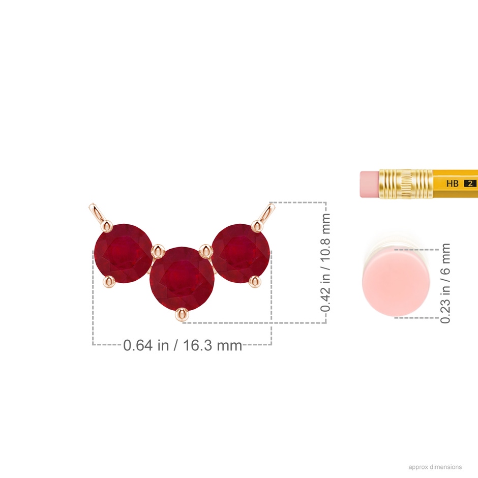 6mm AA Classic Trio Round Ruby Necklace in Rose Gold ruler