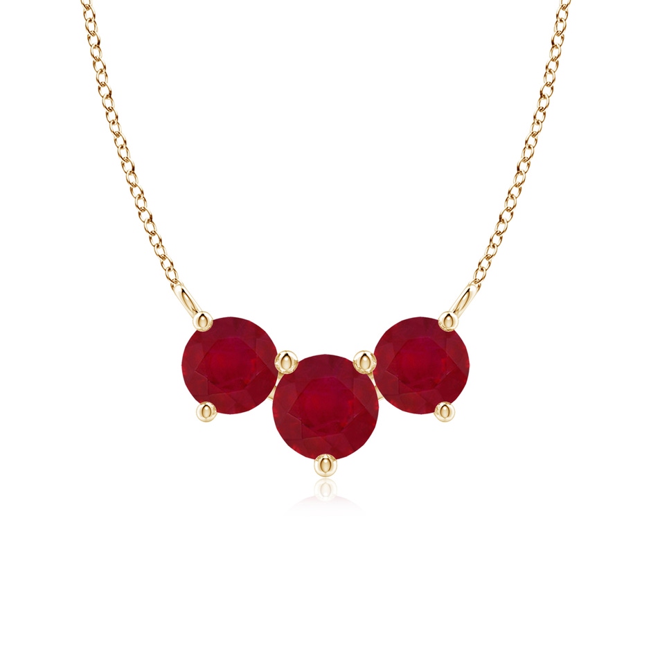 6mm AA Classic Trio Round Ruby Necklace in Yellow Gold 