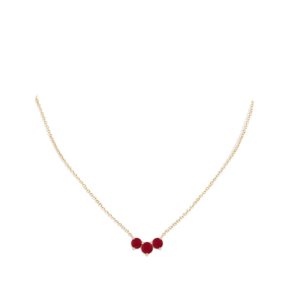 6mm AA Classic Trio Round Ruby Necklace in Yellow Gold pen