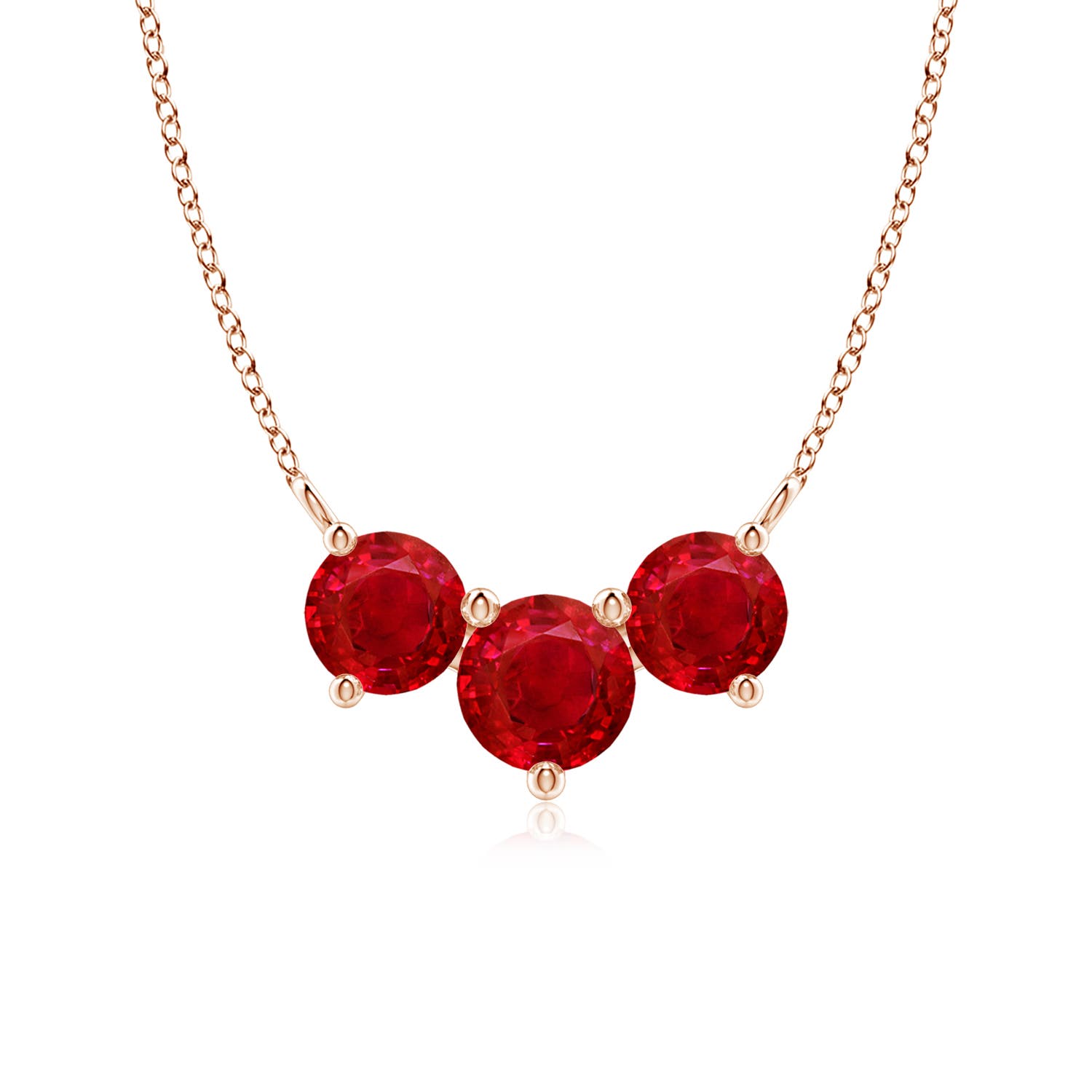 6mm AAA Classic Trio Round Ruby Necklace in Rose Gold