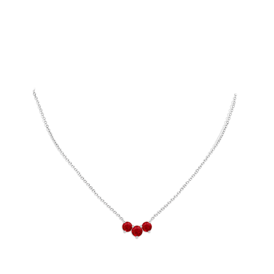 6mm AAA Classic Trio Round Ruby Necklace in White Gold pen
