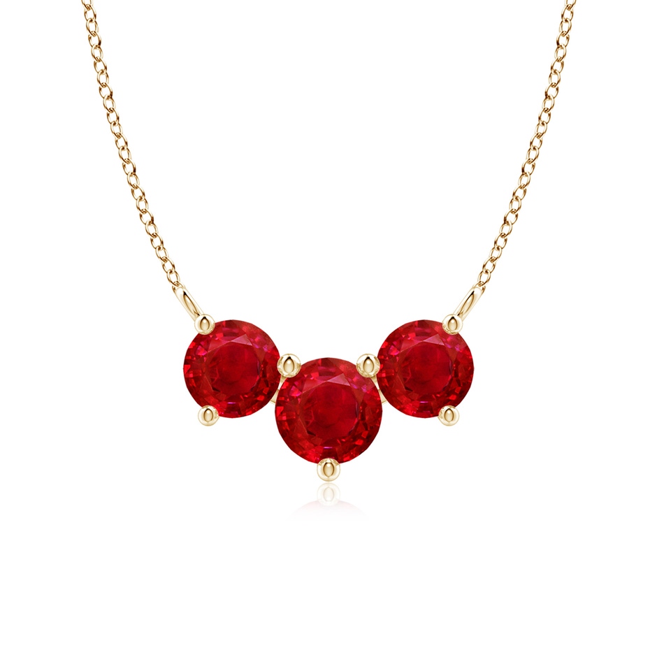 6mm AAA Classic Trio Round Ruby Necklace in Yellow Gold 