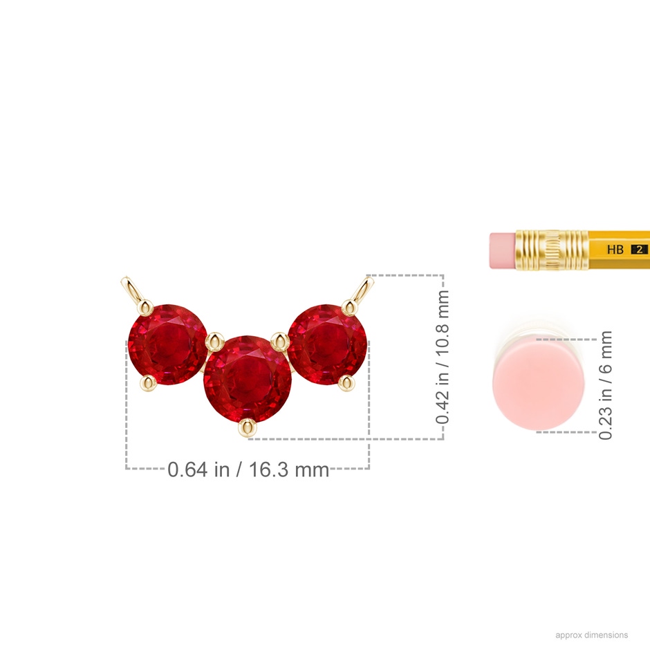 6mm AAA Classic Trio Round Ruby Necklace in Yellow Gold ruler