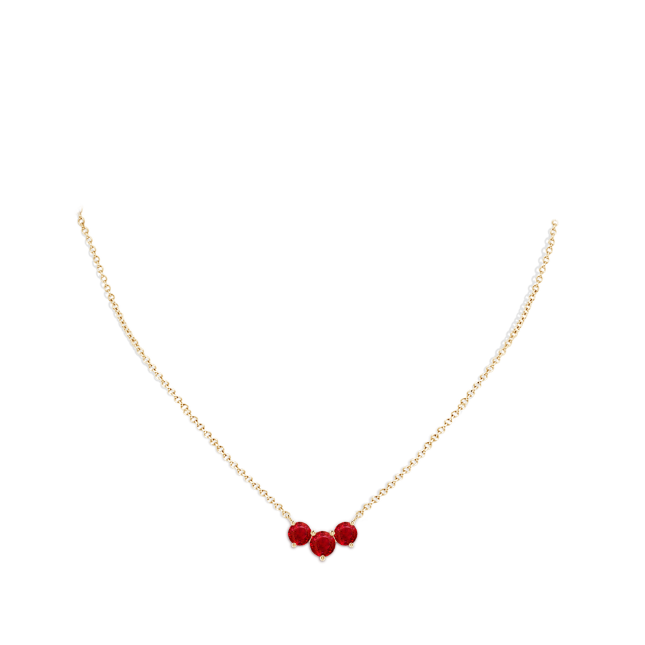 6mm AAA Classic Trio Round Ruby Necklace in Yellow Gold pen