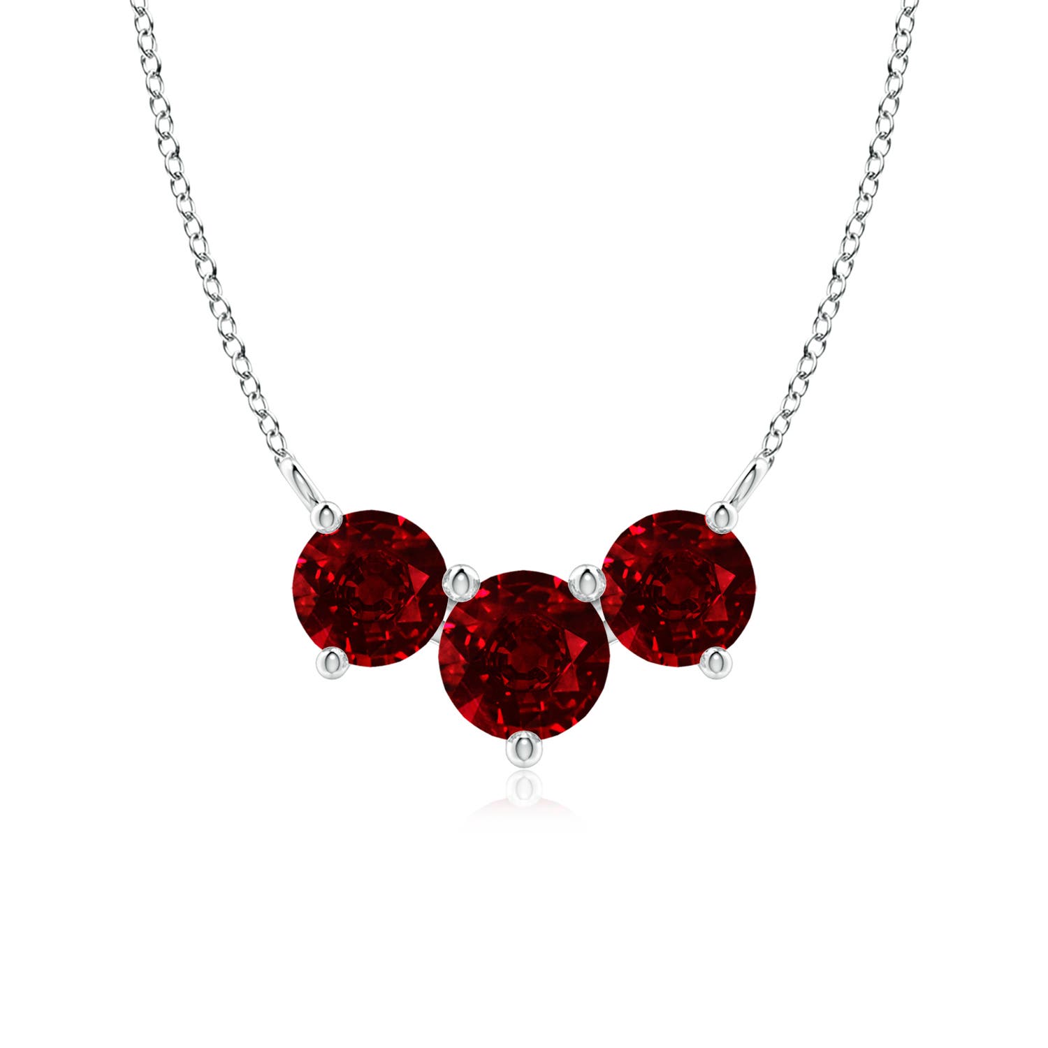 6mm AAAA Classic Trio Round Ruby Necklace in 18CT White Gold