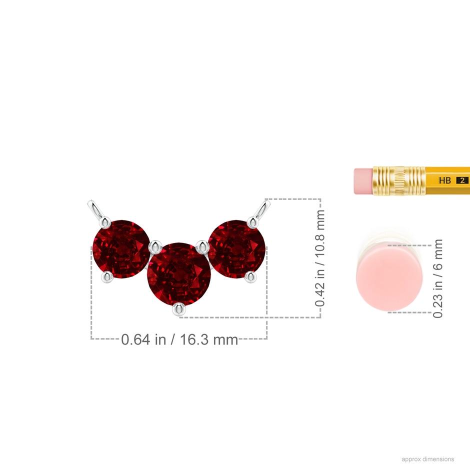 6mm AAAA Classic Trio Round Ruby Necklace in P950 Platinum ruler
