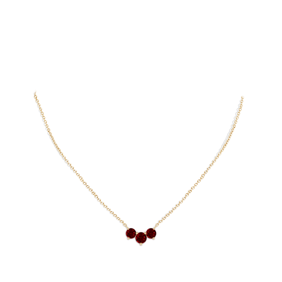 6mm AAAA Classic Trio Round Ruby Necklace in Yellow Gold pen