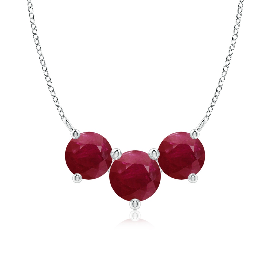 7mm A Classic Trio Round Ruby Necklace in White Gold 