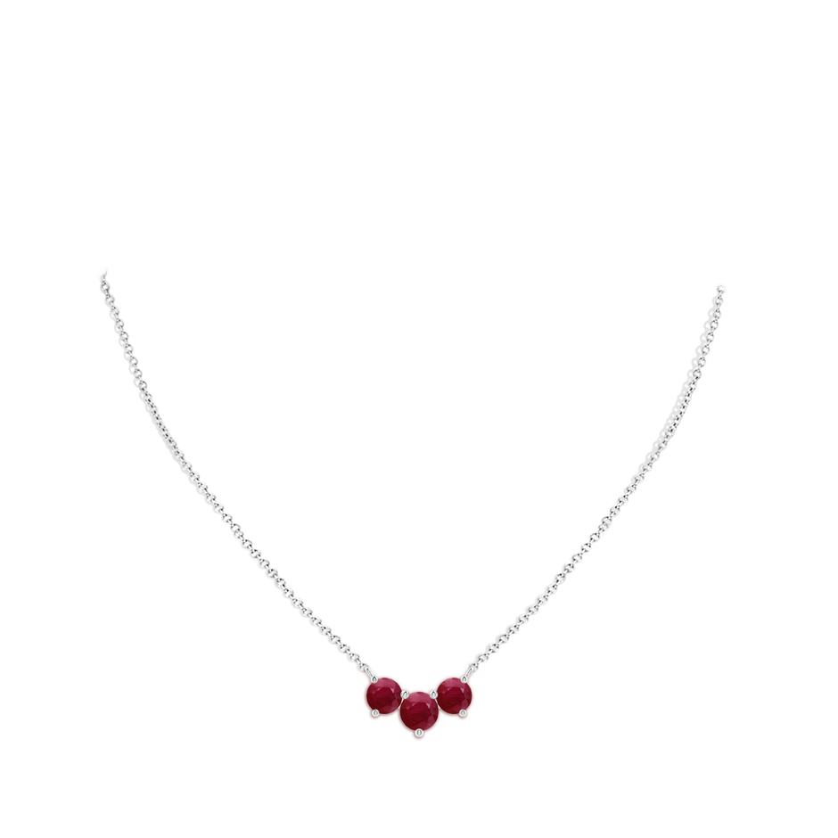 7mm A Classic Trio Round Ruby Necklace in White Gold pen