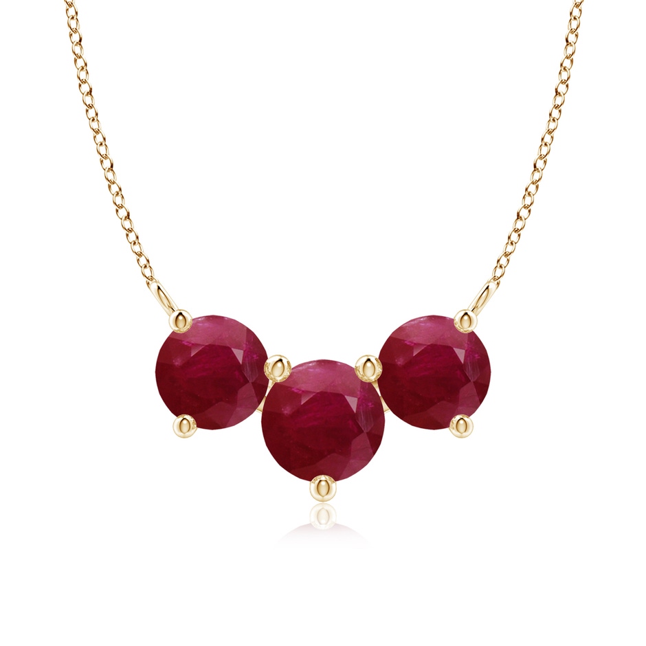 7mm A Classic Trio Round Ruby Necklace in Yellow Gold 
