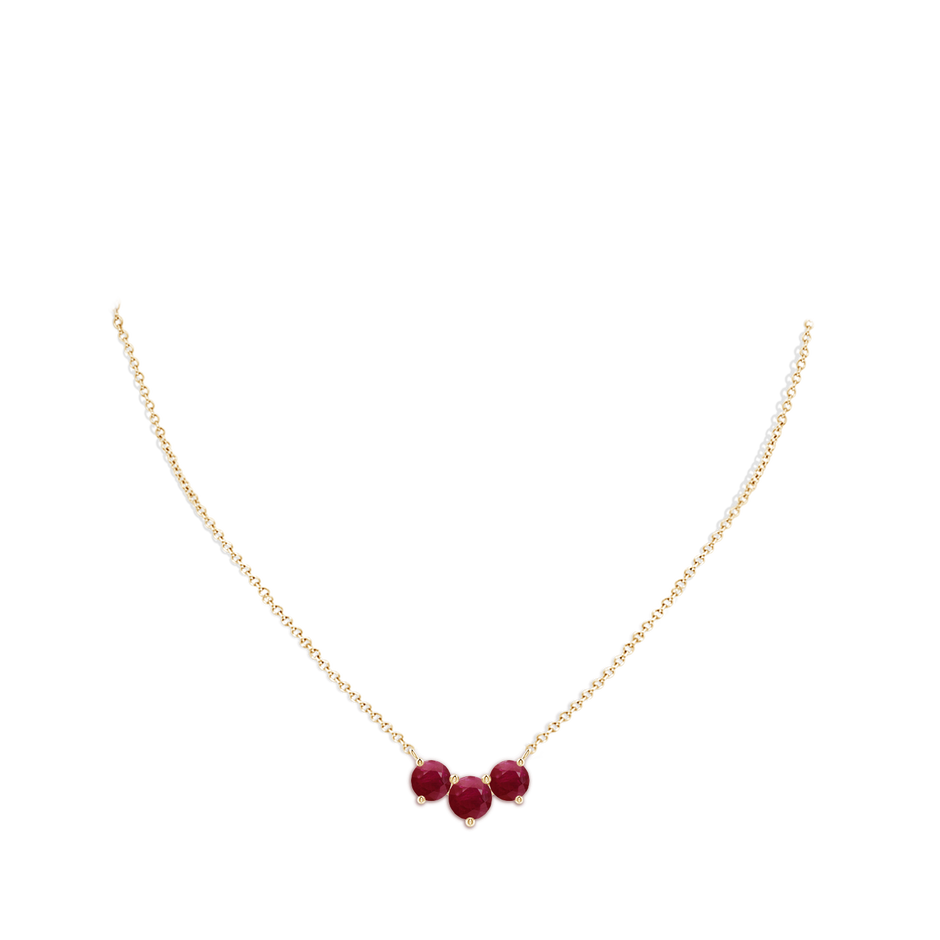 7mm A Classic Trio Round Ruby Necklace in Yellow Gold pen