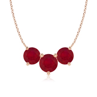 7mm AA Classic Trio Round Ruby Necklace in 9K Rose Gold