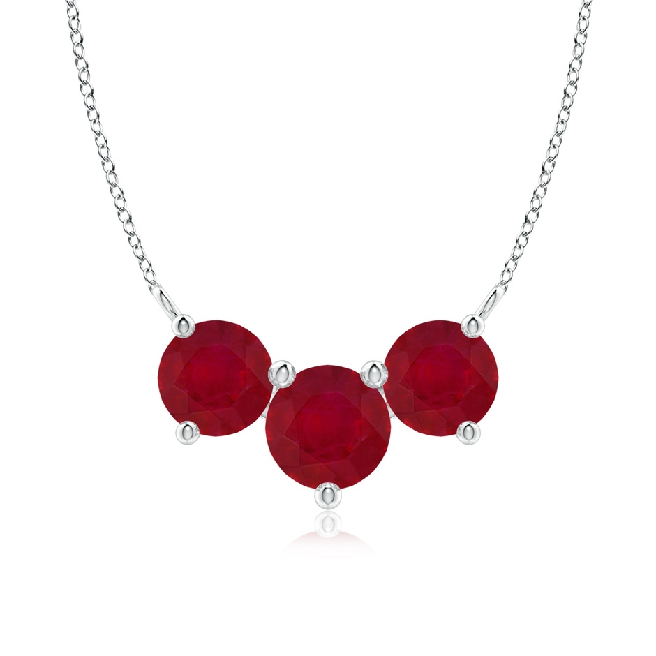 7mm AA Classic Trio Round Ruby Necklace in White Gold 