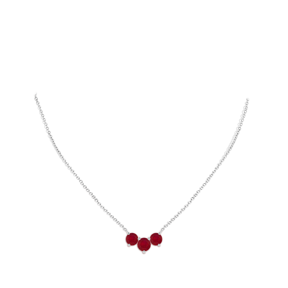 7mm AA Classic Trio Round Ruby Necklace in White Gold pen
