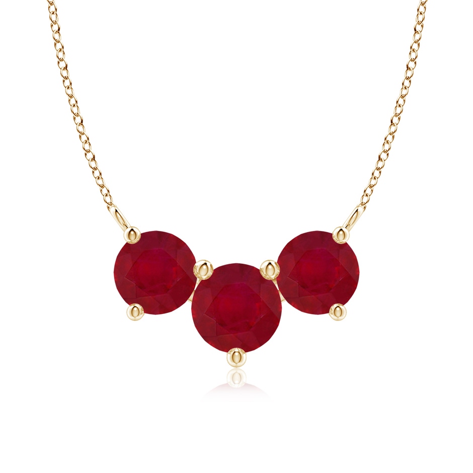 7mm AA Classic Trio Round Ruby Necklace in Yellow Gold 