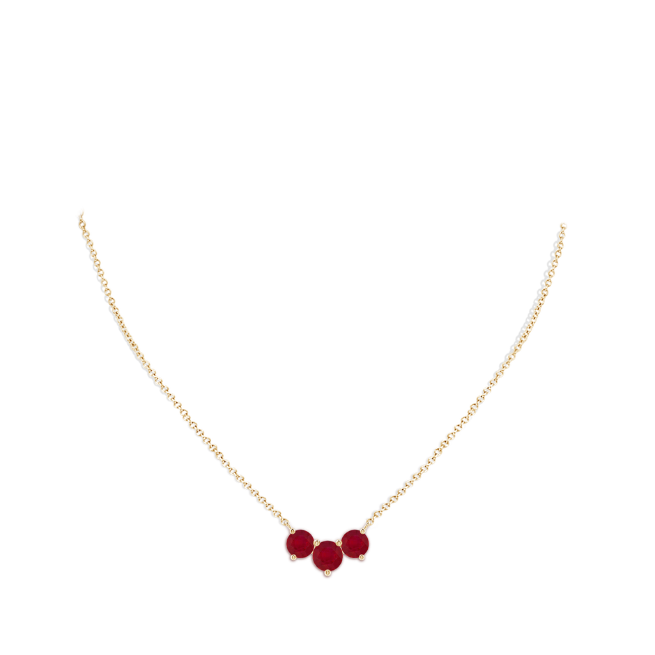 7mm AA Classic Trio Round Ruby Necklace in Yellow Gold pen