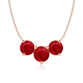 7mm AAA Classic Trio Round Ruby Necklace in 18K Rose Gold