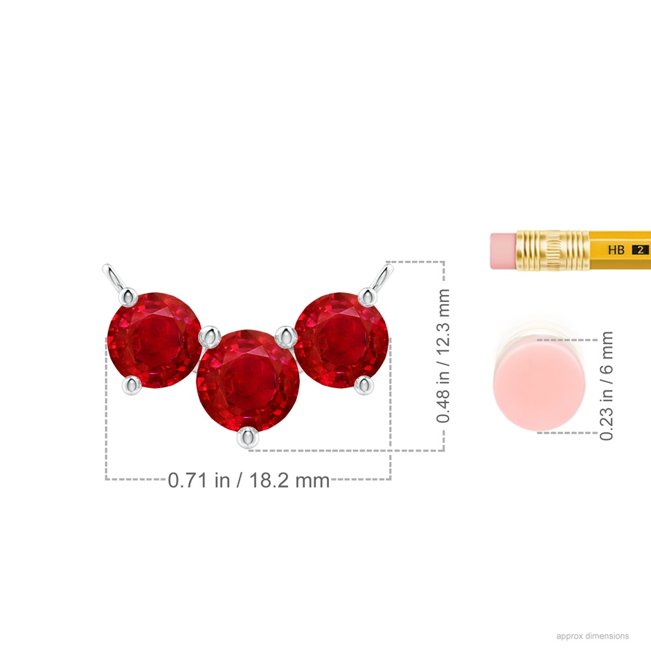 7mm AAA Classic Trio Round Ruby Necklace in P950 Platinum ruler