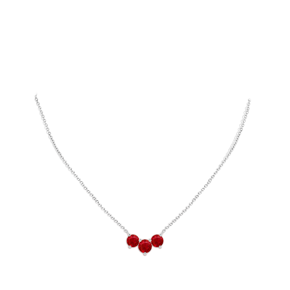 7mm AAA Classic Trio Round Ruby Necklace in P950 Platinum pen