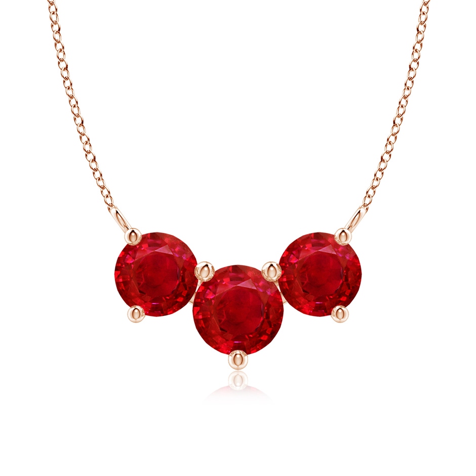7mm AAA Classic Trio Round Ruby Necklace in Rose Gold 
