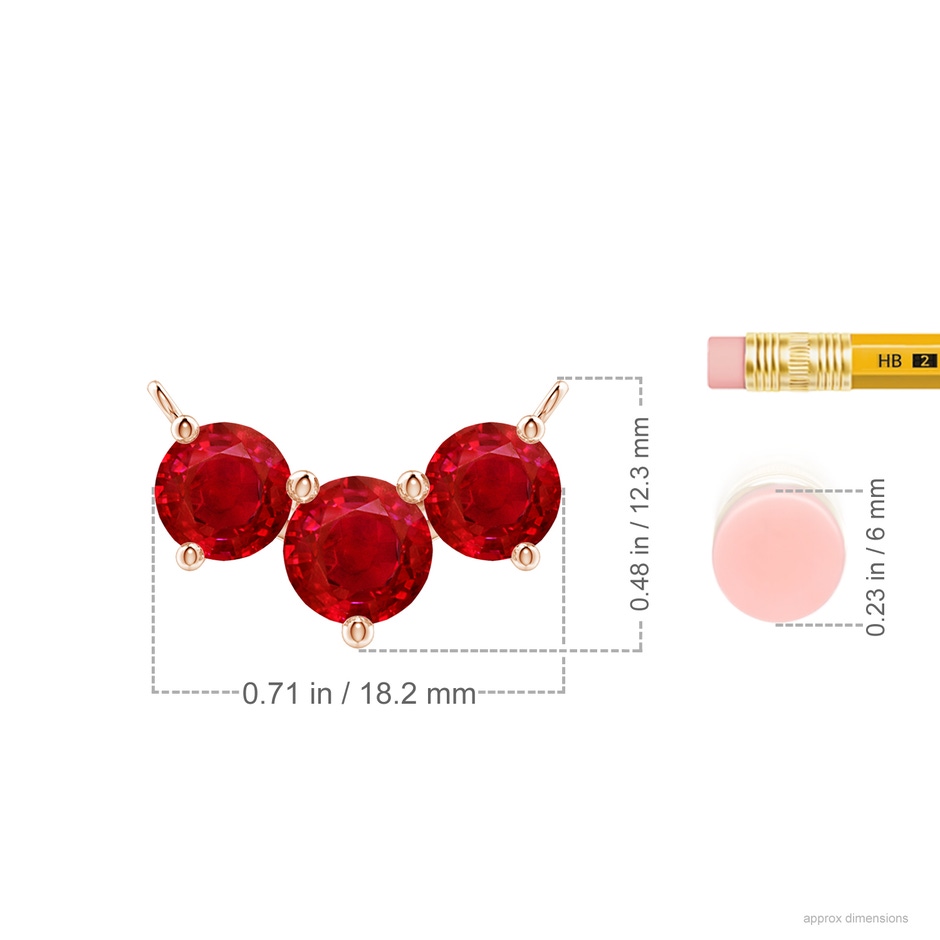 7mm AAA Classic Trio Round Ruby Necklace in Rose Gold ruler