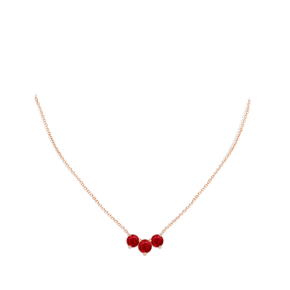 7mm AAA Classic Trio Round Ruby Necklace in Rose Gold pen