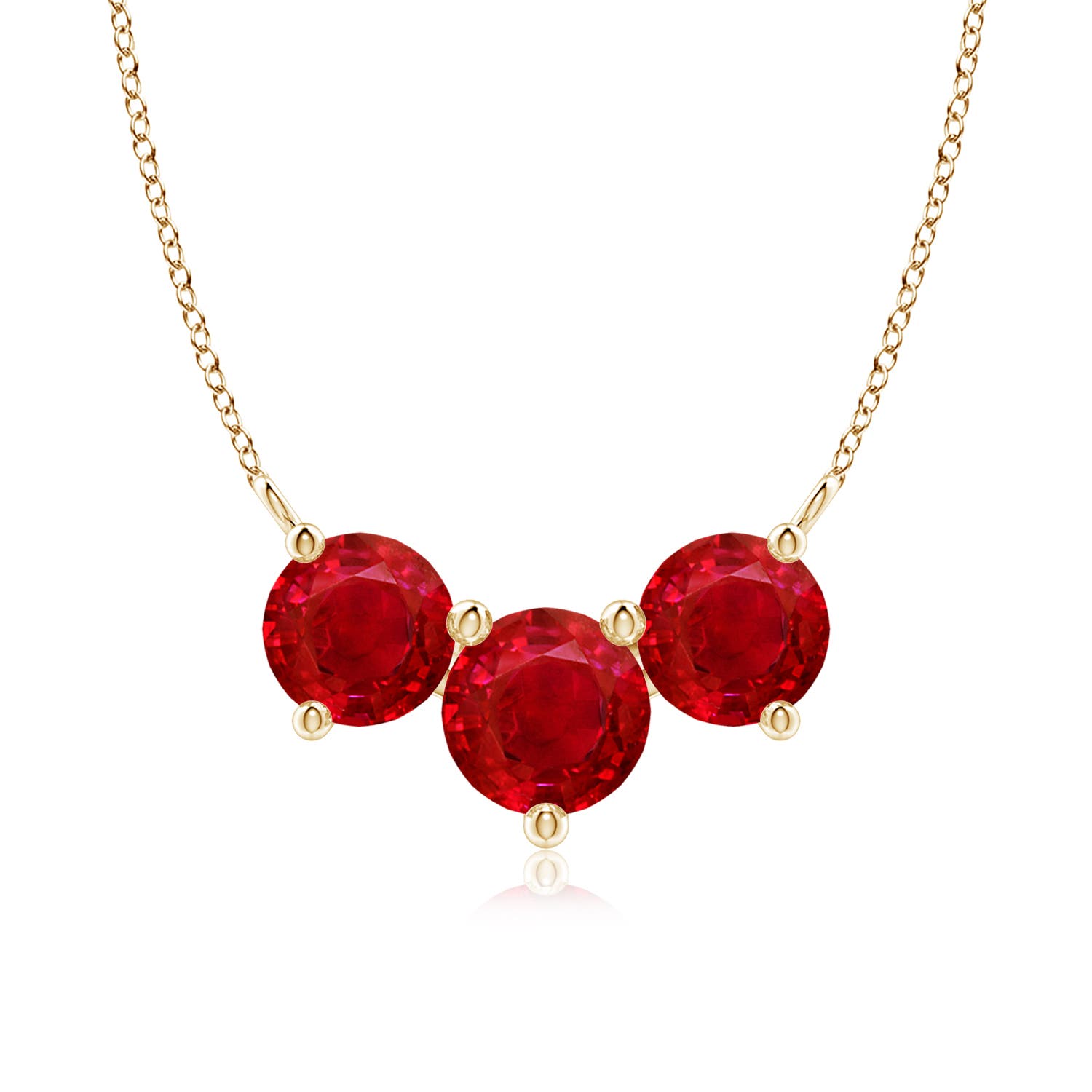 7mm AAA Classic Trio Round Ruby Necklace in Yellow Gold