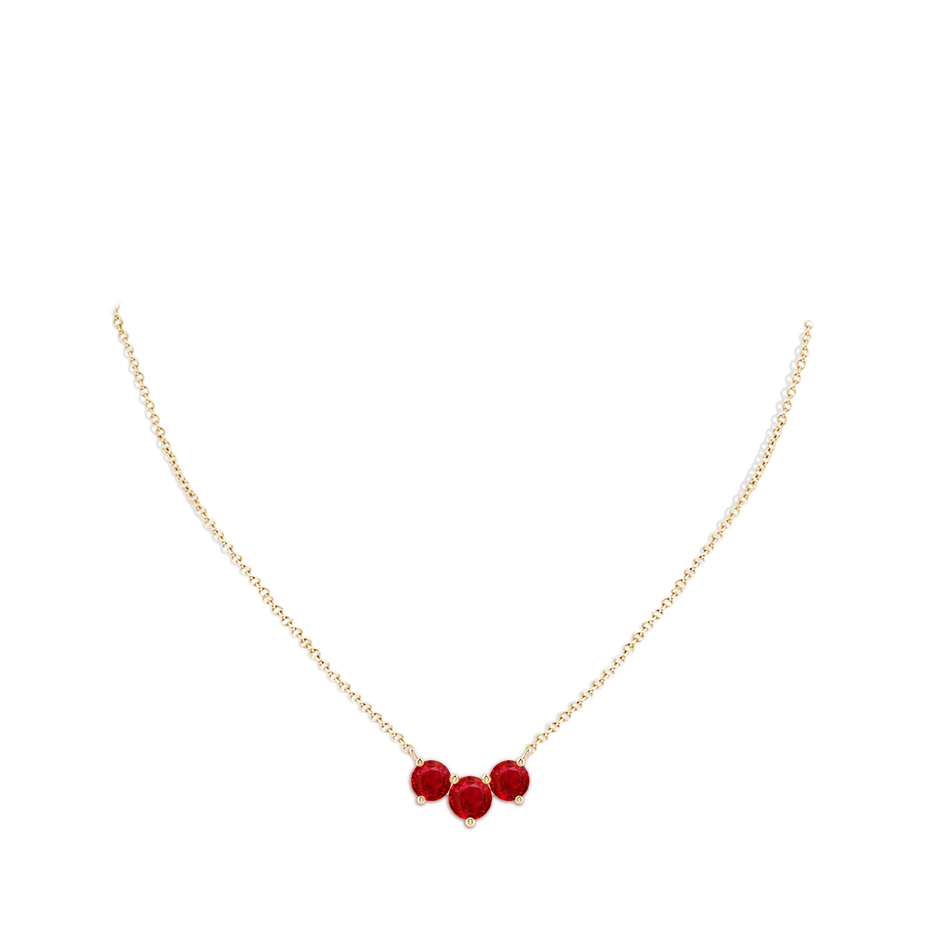7mm AAA Classic Trio Round Ruby Necklace in Yellow Gold pen