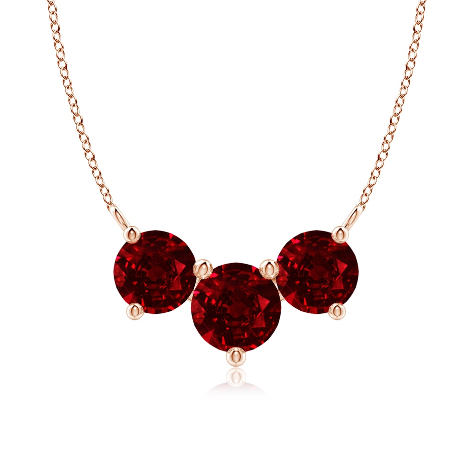 7mm AAAA Classic Trio Round Ruby Necklace in Rose Gold 