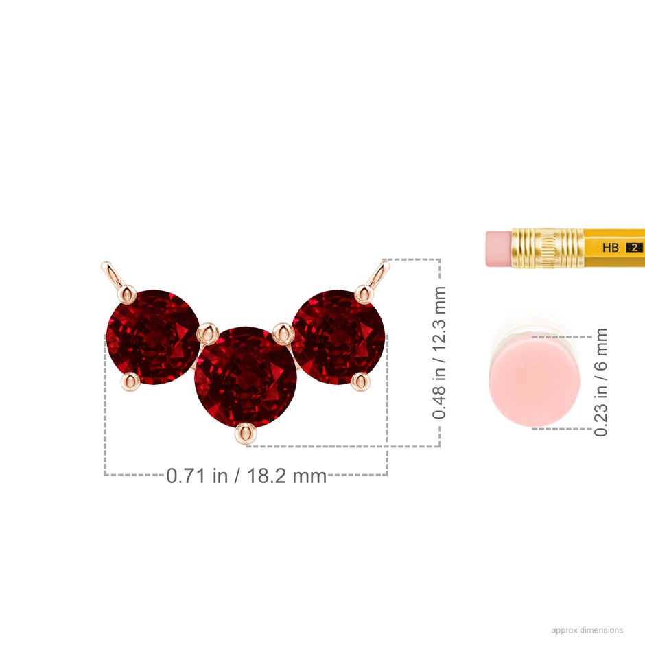 7mm AAAA Classic Trio Round Ruby Necklace in Rose Gold ruler